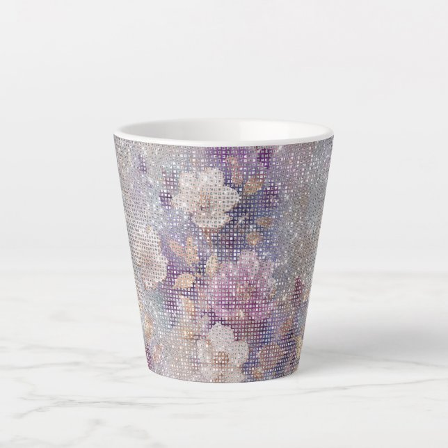 Glam Gold Lila Floral Sparkle Milchtasse (Vorderseite)