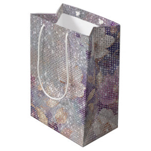 Glam Gold Lila Floral Sparkle Mittlere Geschenktüte