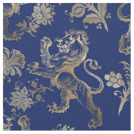 Glam Gold Lions Blume Navy Blue Graphic Stoff
