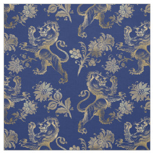 Glam Gold Lions Blume Navy Blue Graphic Stoff
