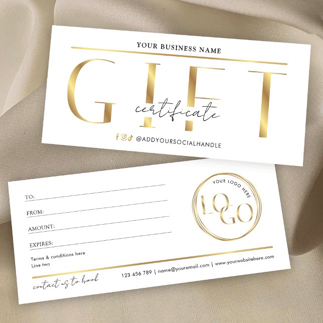 Glam-Gold-Logo-Wellness-Center oder Salon-Geschenk (Modern gold effect gift certificate with space for your custom text and logo)
