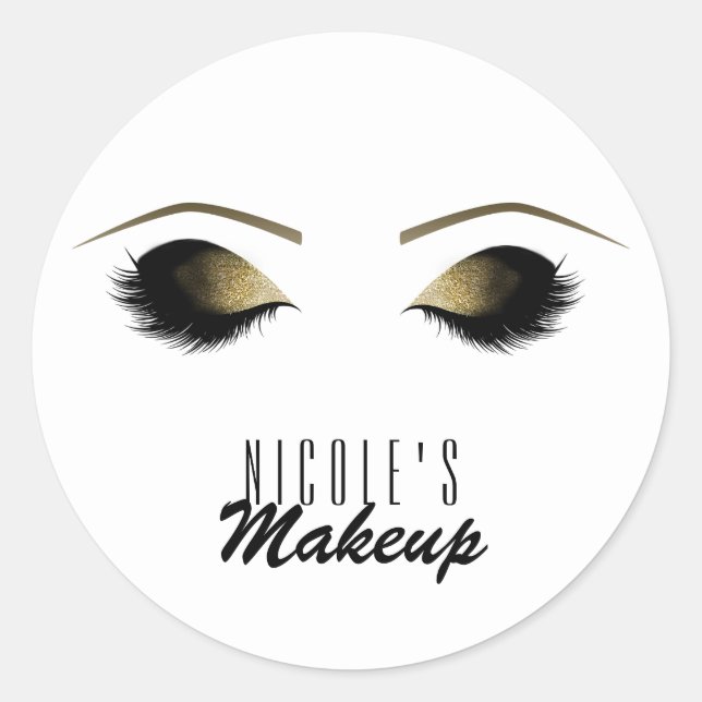 Glam Gold Makeup Eyelashes Personalisiert Runder Aufkleber (Vorderseite)