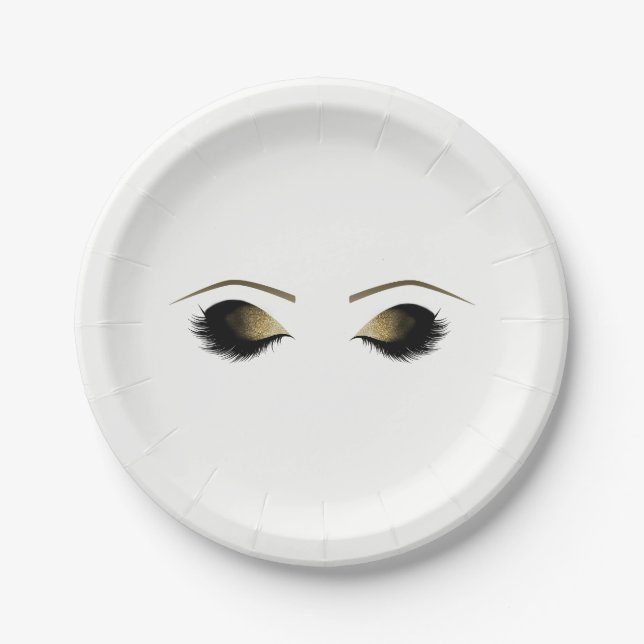 Glam Gold Makeup Eyelashes Personalisierte Schönhe Pappteller (Vorderseite)