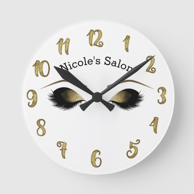 Glam Gold Makeup Eyes & Lashes Personalisiert Runde Wanduhr (Vorderseite)