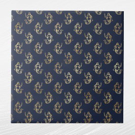 Glam Gold Mermaid Navy Blue Fliese