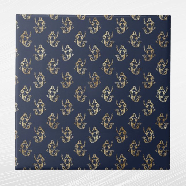 Glam Gold Mermaid Navy Blue Fliese (Von Creator hochgeladen)