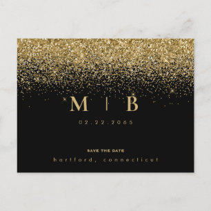 Glam Gold Monogramm Schwarz Save-the-Date Postkarte