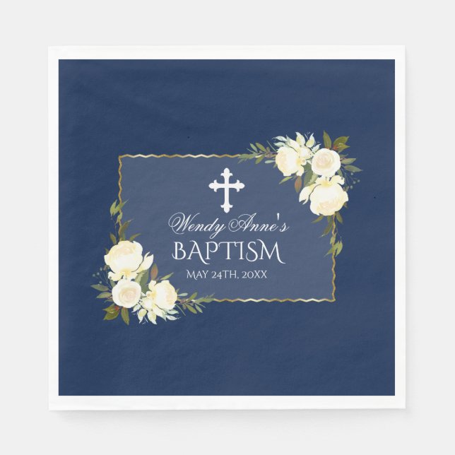 Glam Gold Navy Blauer Blumenzauber Einladung Serviette (Vorderseite)