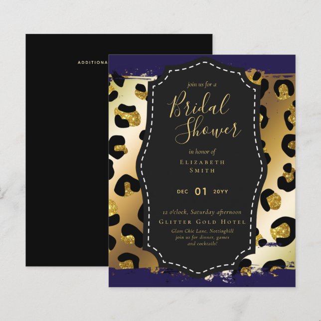 Glam Gold Navy Brautparty Einladung Tier (Vorne/Hinten)