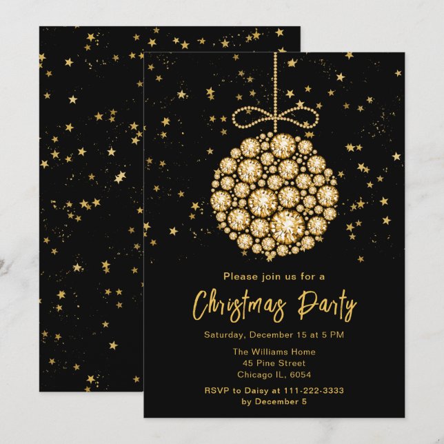 Glam Gold Ornament Weihnachts-Party Einladung (Vorne/Hinten)