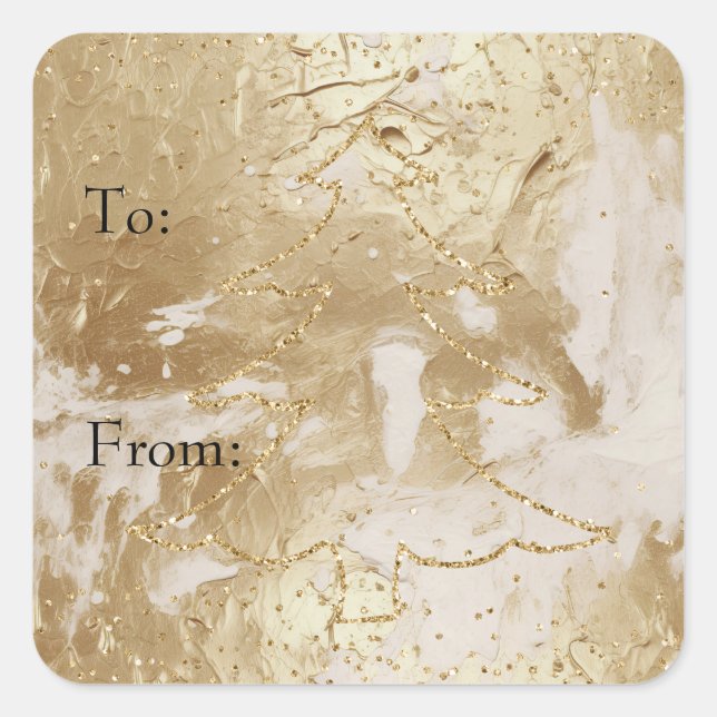 Glam Gold Paint Glitzer Sparkle Weihnachtsbaum Quadratischer Aufkleber (Vorderseite)