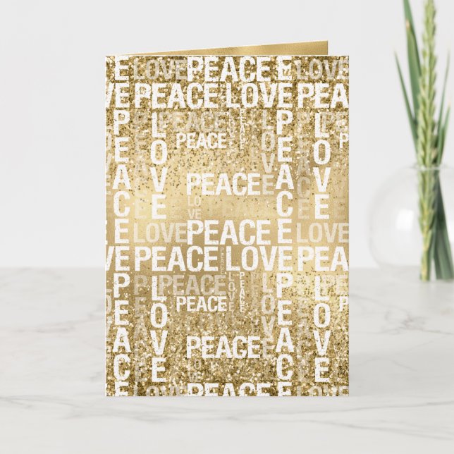 Glam Gold Peace Liebe Glitzer Karte (Vorderseite)