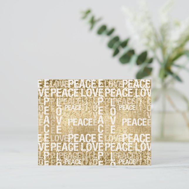 Glam Gold Peace Liebe Glitzer Postkarte (Stehend Vorderseite)