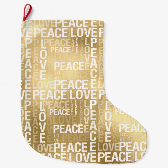 Glam Gold Peace Liebe Großer Weihnachtsstrumpf (Vorderseite)