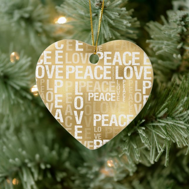 Glam Gold Peace Liebe Keramik Ornament (Baum)