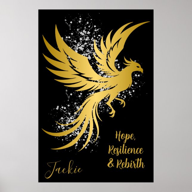 Glam Gold Phoenix Silver Glitzer Monogram Black | Poster (Vorne)