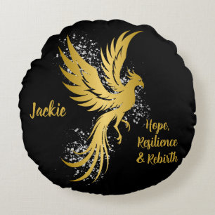 Glam Gold Phoenix Silver Glitzer Monogram Black   Rundes Kissen
