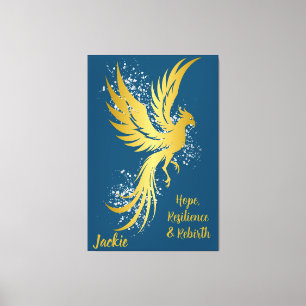 Glam Gold Phoenix Silver Glitzer Monogram Blue   Leinwanddruck