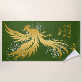Glam Gold Phoenix Silver Glitzer Monogram Green | Strandtuch