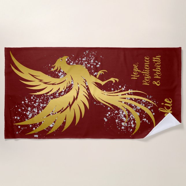 Glam Gold Phoenix Silver Glitzer Monogram Maroon | Strandtuch (Vorderseite)