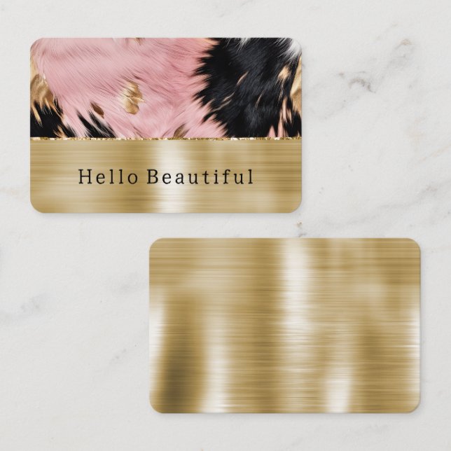 Glam Gold Pink Black Cowhide Visitenkarte (Vorne/Hinten)