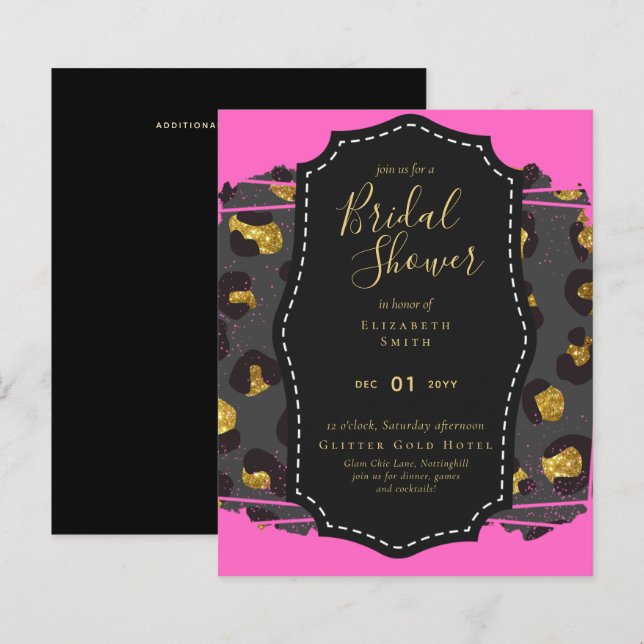 Glam Gold Pink Brautparty laden Tier ein (Vorne/Hinten)