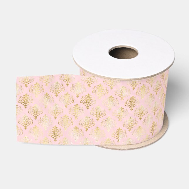 Glam Gold Pink Damask Ripsband (Spule)