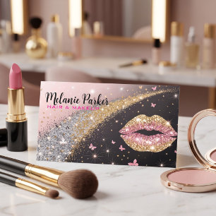 Glam Gold & Pink Glitter Lips Visitenkarte