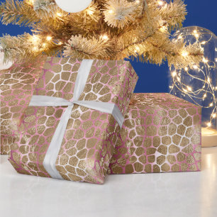 Glam Gold Pink Ombre Giraffe Print Geschenkpapier