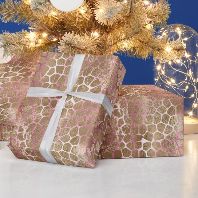 Glam Gold Pink Ombre Giraffe Print Geschenkpapier (Feiertage)