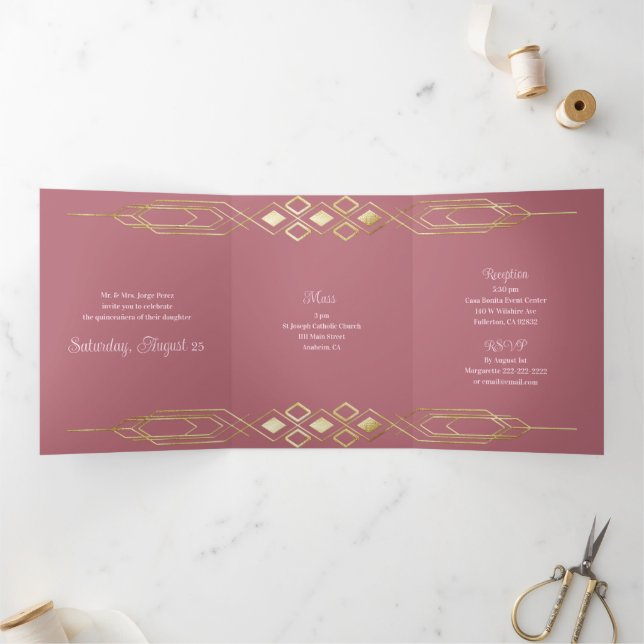 Glam Gold Quinceanera Party Einladung (Innenseite)