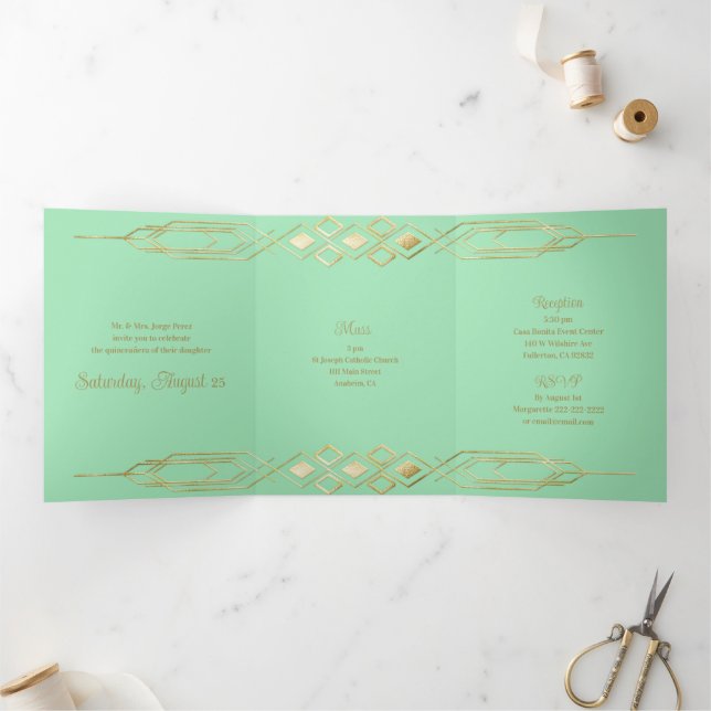Glam Gold Quinceanera Party Einladung (Innenseite)