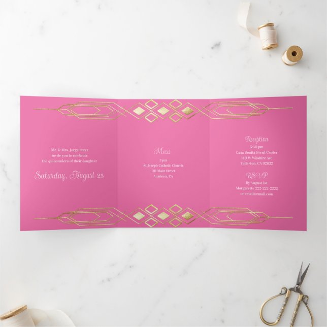Glam Gold Quinceanera Party Einladung (Innenseite)
