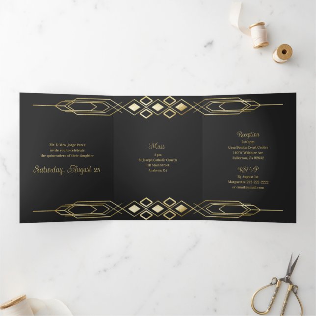 Glam Gold Quinceanera Party Einladung (Innenseite)