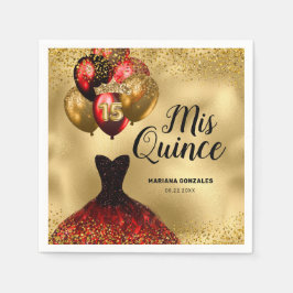 Glam Gold Red Glitzer Quinceanera Mis Quince Serviette