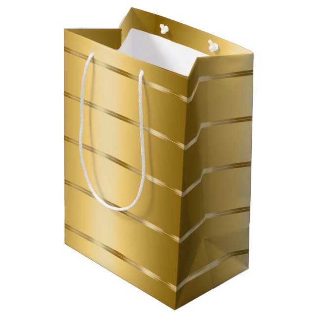 Glam Gold Ribbon Brautparty Mittlere Geschenktüte (Rückseite Schrägansicht)