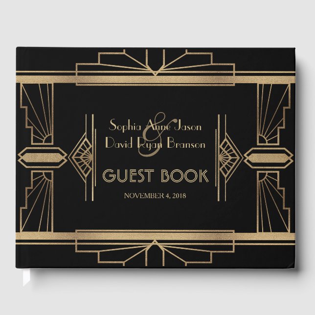 Glam Gold Roaring 20's Great Gatsby 1920s Hochzeit Gästebuch (Vorderseite)