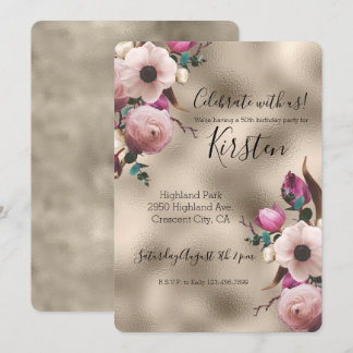 Glam Gold Rosa Blume Einladung