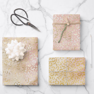 Glam-Gold-Rose Blush Pink Leopard Geschenkpapier Set