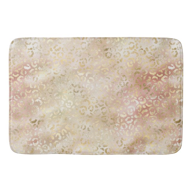 Glam Gold Rose Blush Pink Leopard Print Badematte (Vorderseite)