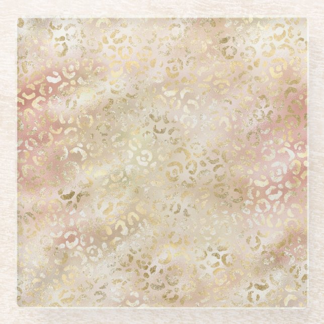 Glam Gold Rose Blush Pink Leopard Print Glasuntersetzer (Vorderseite)