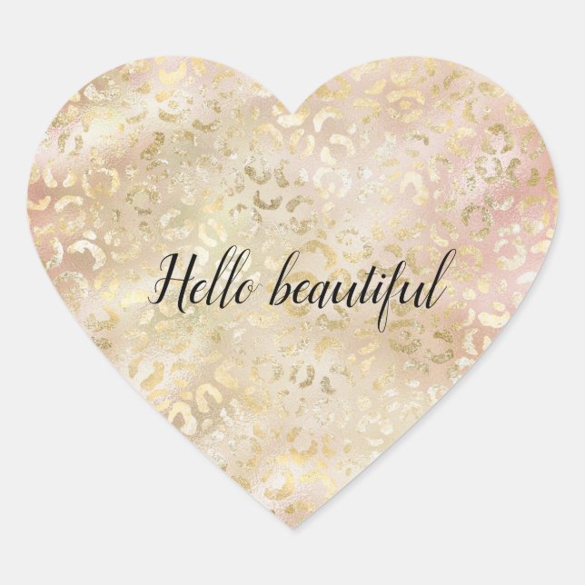 Glam Gold Rose Blush Pink Leopard Print Herz-Aufkleber (Vorderseite)