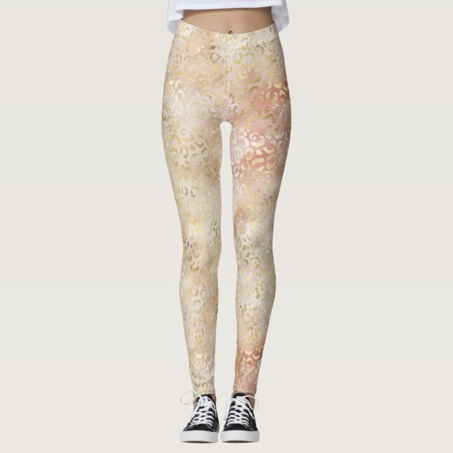 Glam Gold Rose Blush Pink Leopard Print Leggings (Vorderseite)