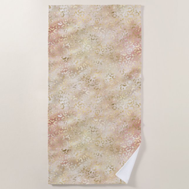Glam-Gold-Rose Blush Pink Leopard Strandtuch (Vorderseite)