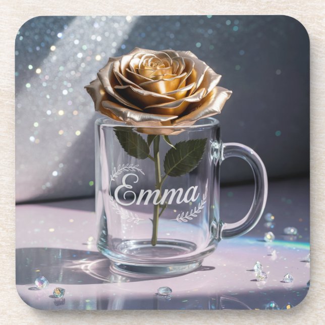 Glam Gold Rose Kunststoff Untersetzer Set (Vorderseite)