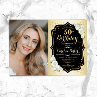 Glam Gold Schwarz-weiß 50. Foto Geburtstag