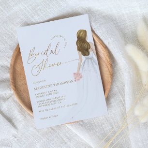Glam Gold Script Ivory Bride Gown Brautparty Einladung