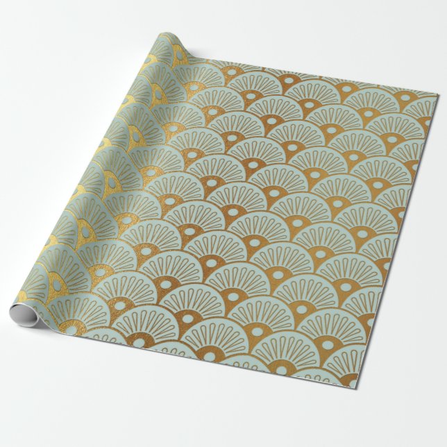 Glam Gold Seashells Mint Green Nautic Yacht Club Geschenkpapier (Ungerollt)