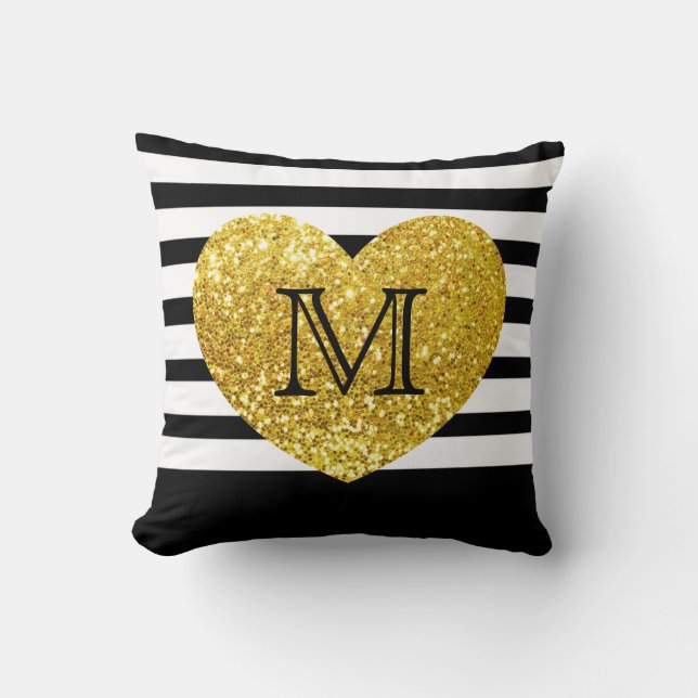 Glam/Gold Sequins Herz/Personalisiert gestreift Kissen (Vorderseite)