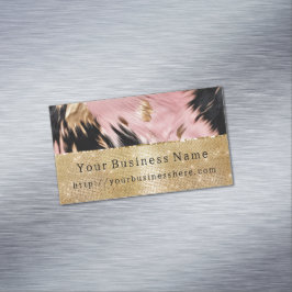Glam Gold Sparkle Pink Black Cowhide Magnetische Visitenkarte
